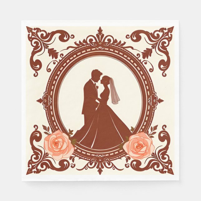 Serviette En Papier Silhouette romantique d'un couple (Devant)