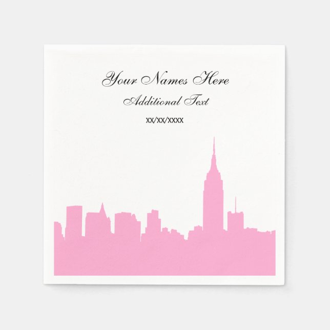Serviette En Papier Silhouette Skyline NYC rose, ESB (Devant)