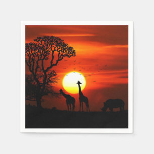 Serviette En Papier Silhouettes africaines d'animal de coucher du
