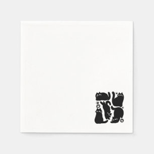 Serviette En Papier Silhouettes de chat noir - Design Feline mignon