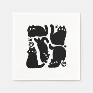 Serviette En Papier Silhouettes de chat noir - Design Feline mignon