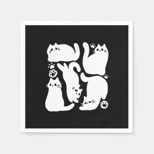 Serviette En Papier Silhouettes de chaton blanc - Design Feline mignon