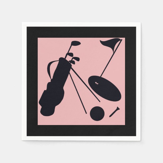 Serviette En Papier Silhouettes noires d'objets de golf sur arrière -  (Devant)