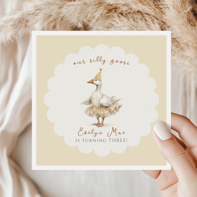Serviette En Papier Silly Goose 3rd Birthday Yellow Watercolor  (Créateur téléchargé)