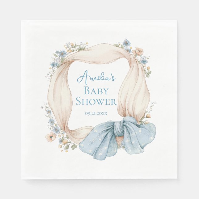 Serviette En Papier Silly Goose Blue Floral Baby Shower Napkins (Devant)
