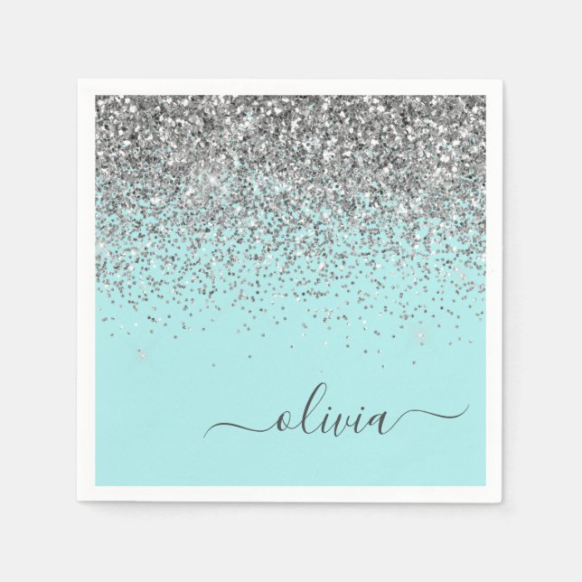 Serviette En Papier Silver Aqua Turquoise Blue Girl Parties scintillan (Devant)