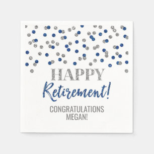 Serviette En Papier Silver Blue Confetti joyeuse retraite