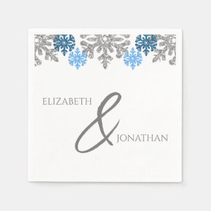 Serviette En Papier Silver Blue Snowflakes Mariage d'hiver