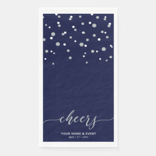 Serviette En Papier Silver Blue stylish Script Confetti Soirée