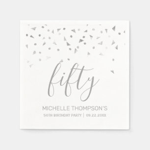 Serviette En Papier Silver Confetti Personnalisé 50ème anniversaire