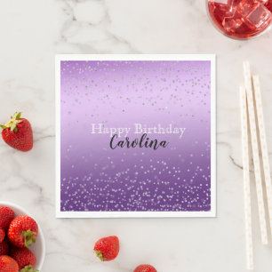 Serviette En Papier Silver Confetti Purple Ombre nom
