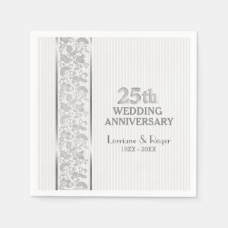 Serviette En Papier Silver Floral Elegance 25e anniversaire Mariage