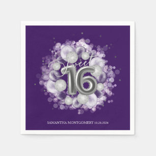 Serviette En Papier Silver Foil Sweet 16 Anniversaires Ballons Party P