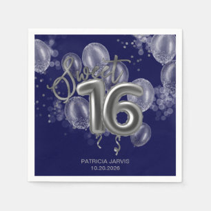 Serviette En Papier Silver Foil Sweet 16 Ballons d'anniversaire Royal 