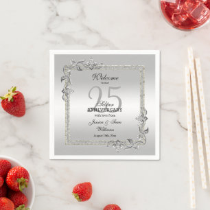 Serviette En Papier Silver Gem & Glitter 25th Wedding Anniversary