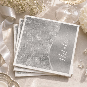 Serviette En Papier Silver Glitter Glam Bling Personalized