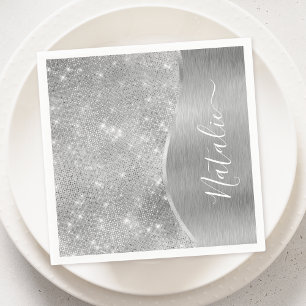 Serviette En Papier Silver Glitter Glam Bling Personalized