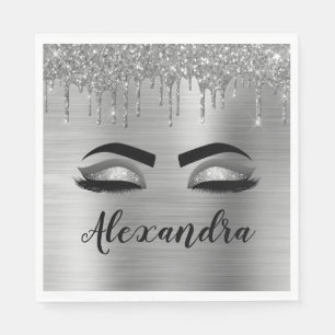 Serviette En Papier Silver Glitter Sparkle Eyelashes Monogram