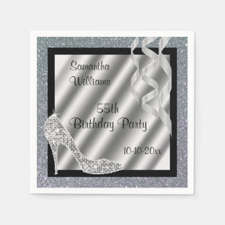 Serviette En Papier Silver Glittery Stiletto & Streamers 55e anniversa