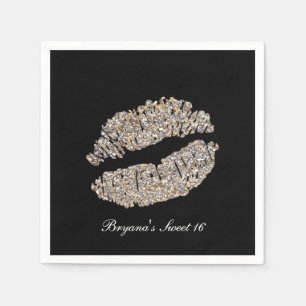 Serviette En Papier Silver Gold Lips Faux Sparkle Kiss Beauty Maquilla