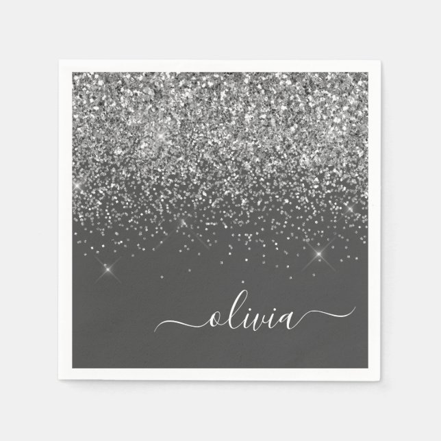 Serviette En Papier Silver Grey Girl Parties scintillant étincelante N (Devant)