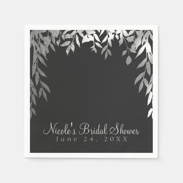 Serviette En Papier Silver & Grey Moderne Glam Botanique Feuille Maria (Devant)