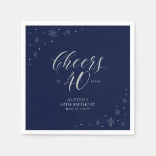 Serviette En Papier Silver & Navy Blue Cheers 40th Birthday Party