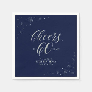 Serviette En Papier Silver & Navy Blue Cheers 60e fête d'anniversaire