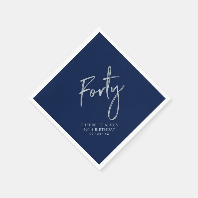 Serviette En Papier Silver & Navy Blue Quarty 40e fête d'anniversaire (Coin)