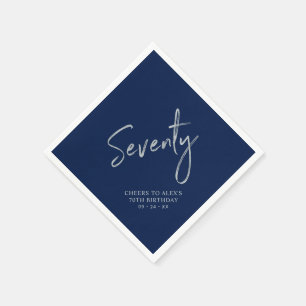 Serviette En Papier Silver & Navy Blue Soixante-dix 70e anniversaire