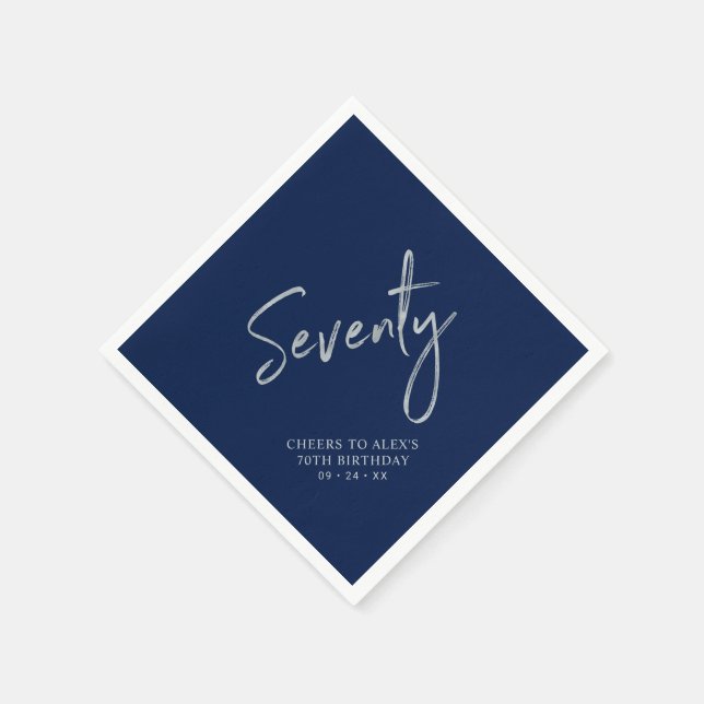 Serviette En Papier Silver & Navy Blue Soixante-dix 70e anniversaire (Coin)