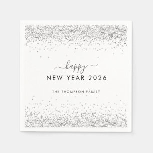 Serviette En Papier Silver Nom de la Parties scintillant White Happy N