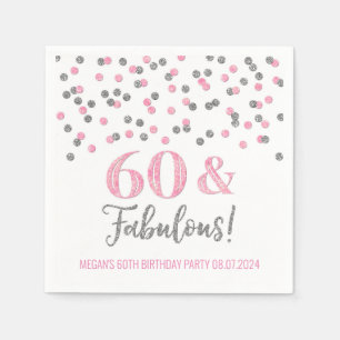 Serviette En Papier Silver Pink Confetti 60 & Fabulous