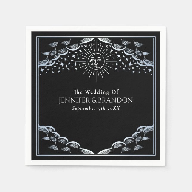Serviette En Papier Silver Sun and Moon Tarot Card Wedding  (Devant)