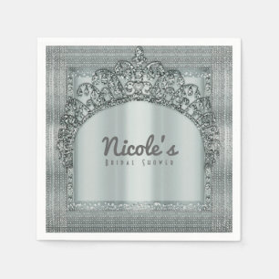 Serviette En Papier Silver Tiara Crown & Diamond Bling Party Élégant