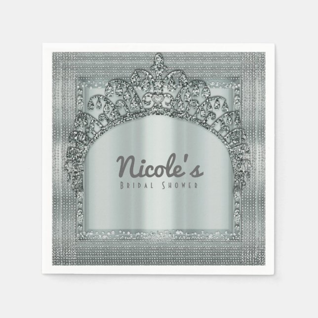 Serviette En Papier Silver Tiara Crown & Diamond Bling Party Élégant (Devant)