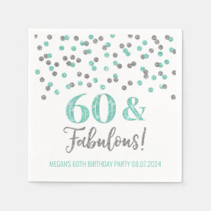 Serviette En Papier Silver Turquoise Confetti 60 & Fabuleux