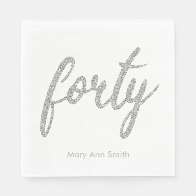 Serviette En Papier Silver White 40 Anniversaire Parties scintillant d (Devant)