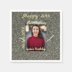 Serviette En Papier Silverglitter photo 20e anniversaire ajouter nom d