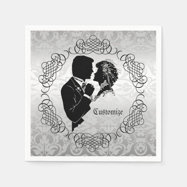 Serviette En Papier Silvery White Bride & Groom Silhouette Napkins (Devant)