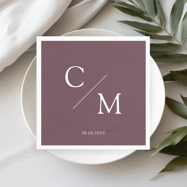Serviette En Papier Simpel Élégant Monogramme Brun Plum (Créateur téléchargé)