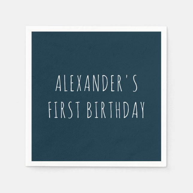 Serviette En Papier Simple Anniversaire Premier Âge Fête Bleu Foncé (Devant)