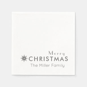 Serviette En Papier Simple Argent Joyeux Noël Nom de famille