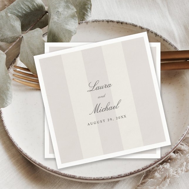 Serviette En Papier Simple Beach Sand Neutral Cabana Stripes Wedding (Créateur téléchargé)