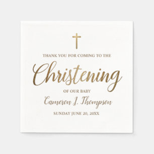 Serviette En Papier Simple Bébé Christening Gold Cross Script