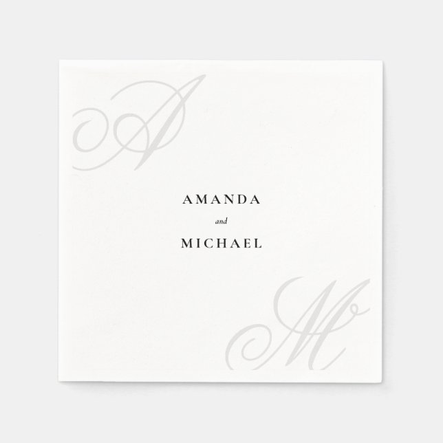 Serviette En Papier Simple blanc moderne Edge élégant Mariage Monogram (Devant)