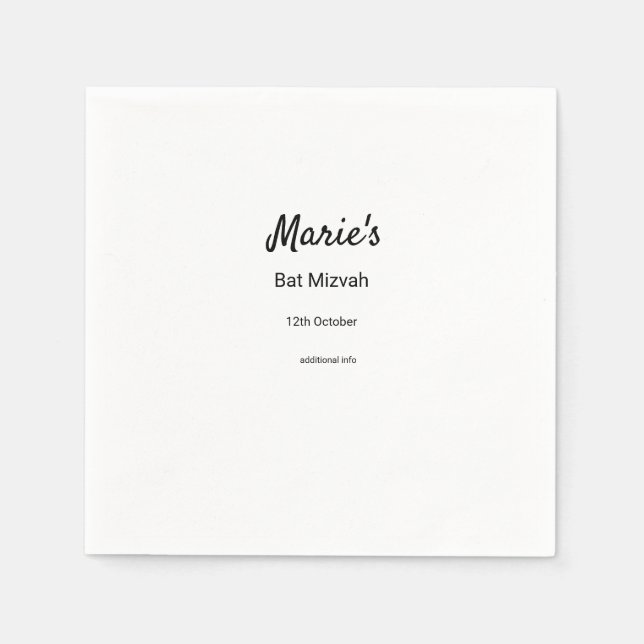 Serviette En Papier simple blanc noir classique edi bat mitzvah (Devant)