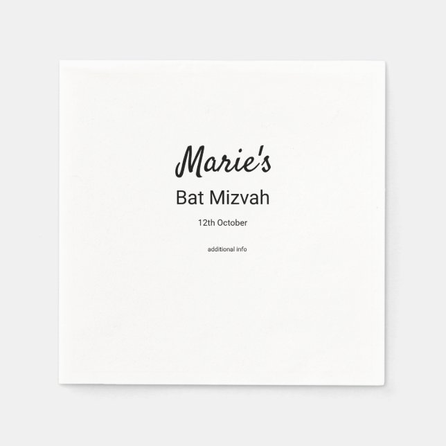 Serviette En Papier simple blanc noir classique edi bat mitzvah (Devant)