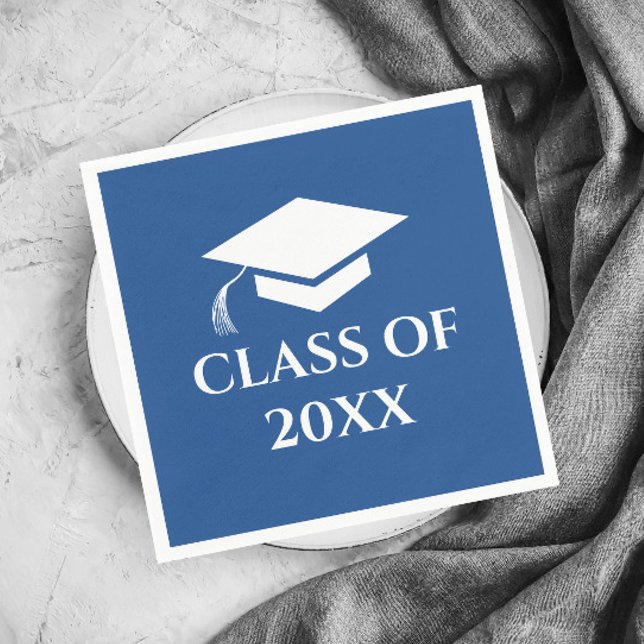Serviette En Papier Simple bleu et blanc promotion année (Simple Blue Graduation Class Graduation Party Napkins.)