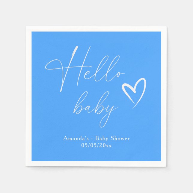 Serviette En Papier Simple bleu minimaliste Bonjour bébé (Devant)